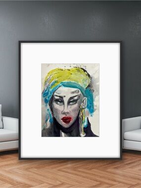 Original watercolor painting Turquoise Reverie, paper 11x14, surrealism